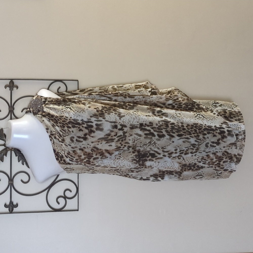 Frank Lyman Design One-Shoulder Animal Print Dress in Cream and Brown
